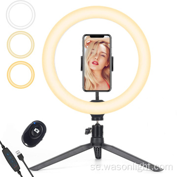 Varm 10 tum dimbar fjärrkontroll selfie fotografisk ringljus med stativstativ för tiktok makeup och live stream
